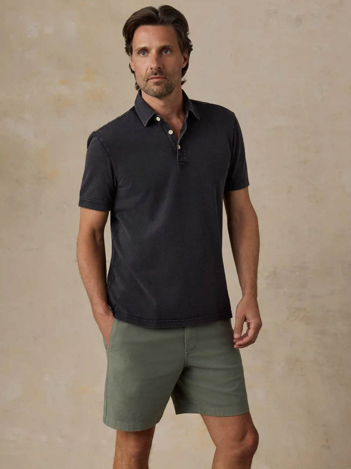Short-Sleeve Sunwashed Pique Polo - Ridge Black