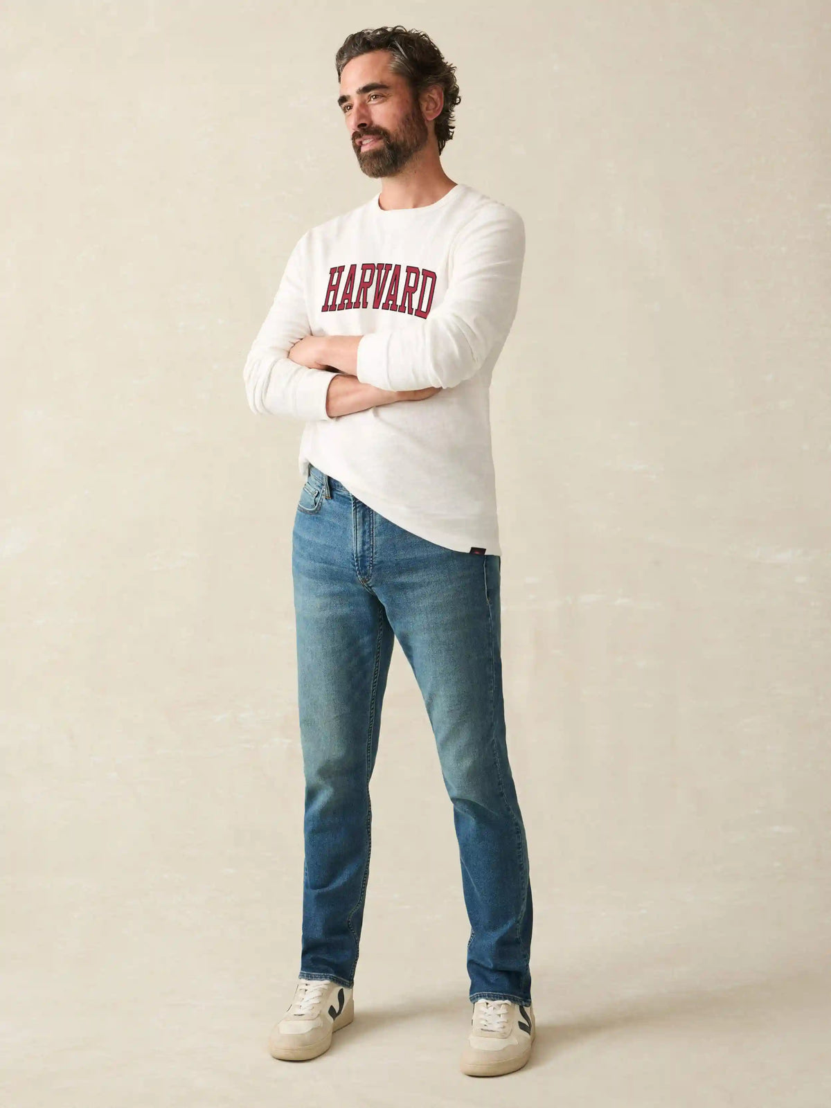 Harvard Sunwashed Organic Crew - White