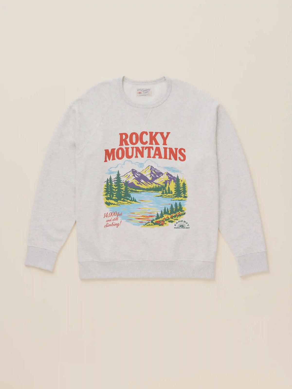 Faherty x Parks Project Rocky Mountains High Standard Fleece Crewneck - Antique Ivory Heather