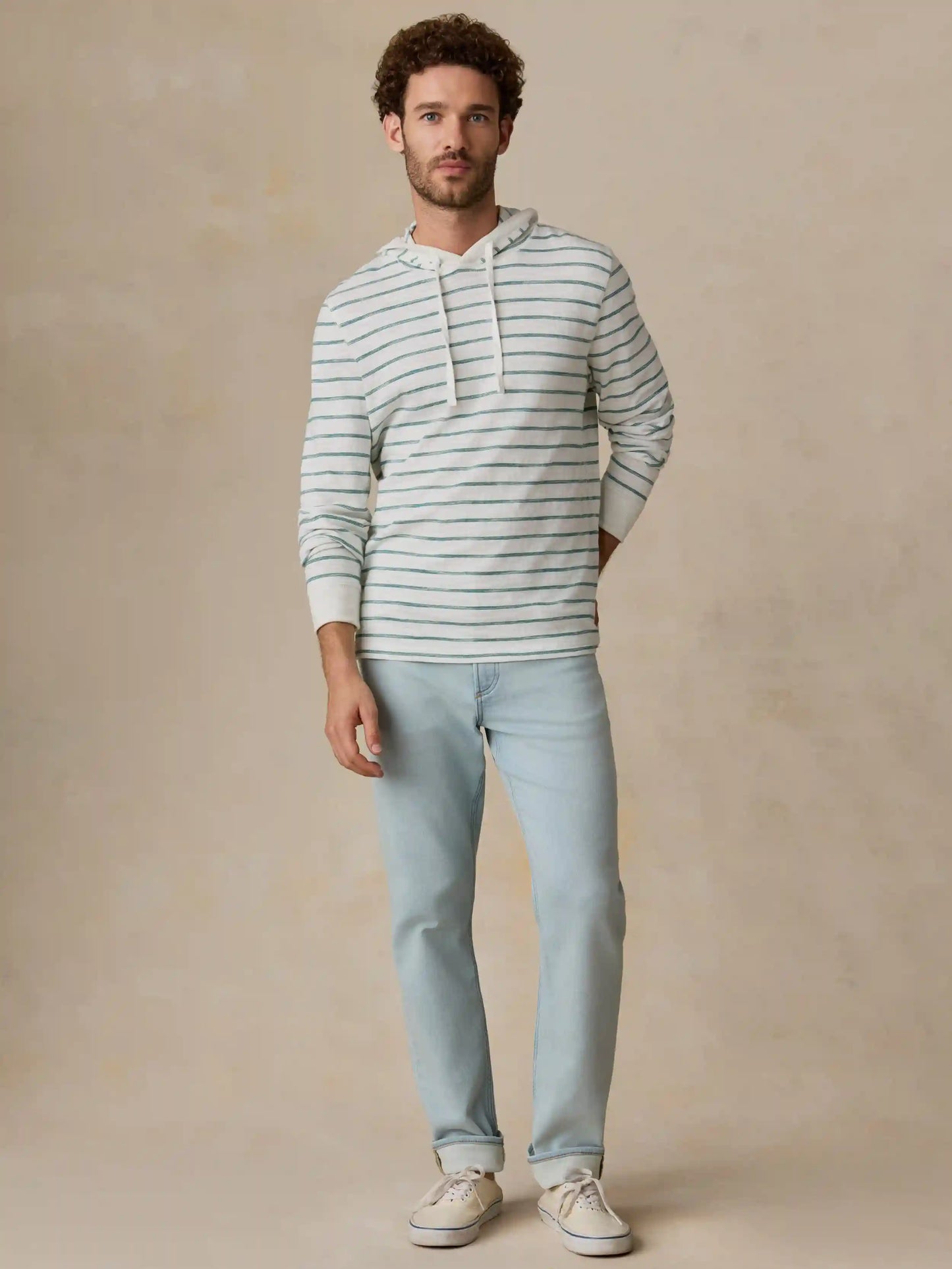 Sunwashed Organic Hoodie - White Biscayne Stripe