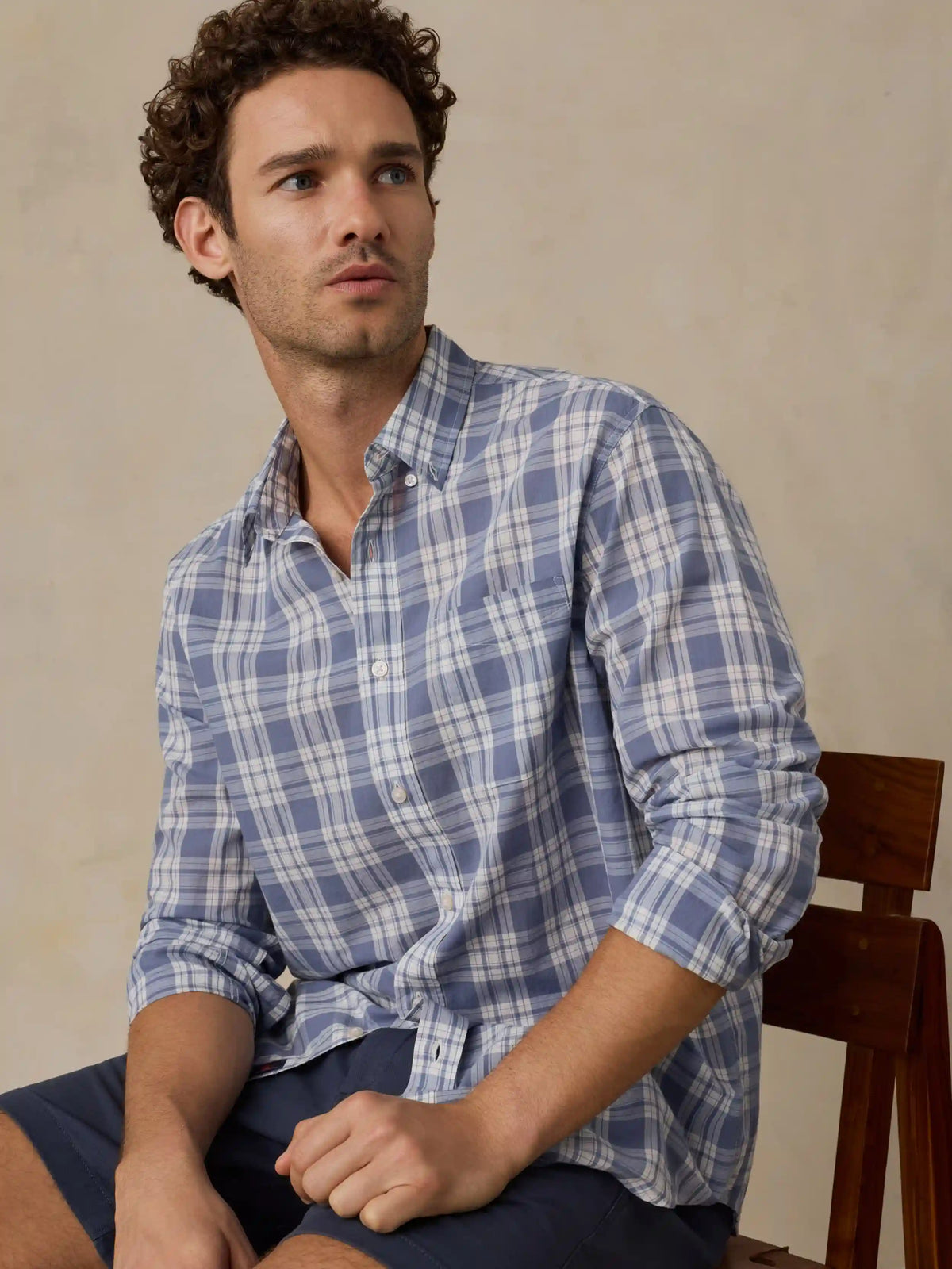 Long-Sleeve Weightless Cotton Shirt - Coastal Waters Plaid