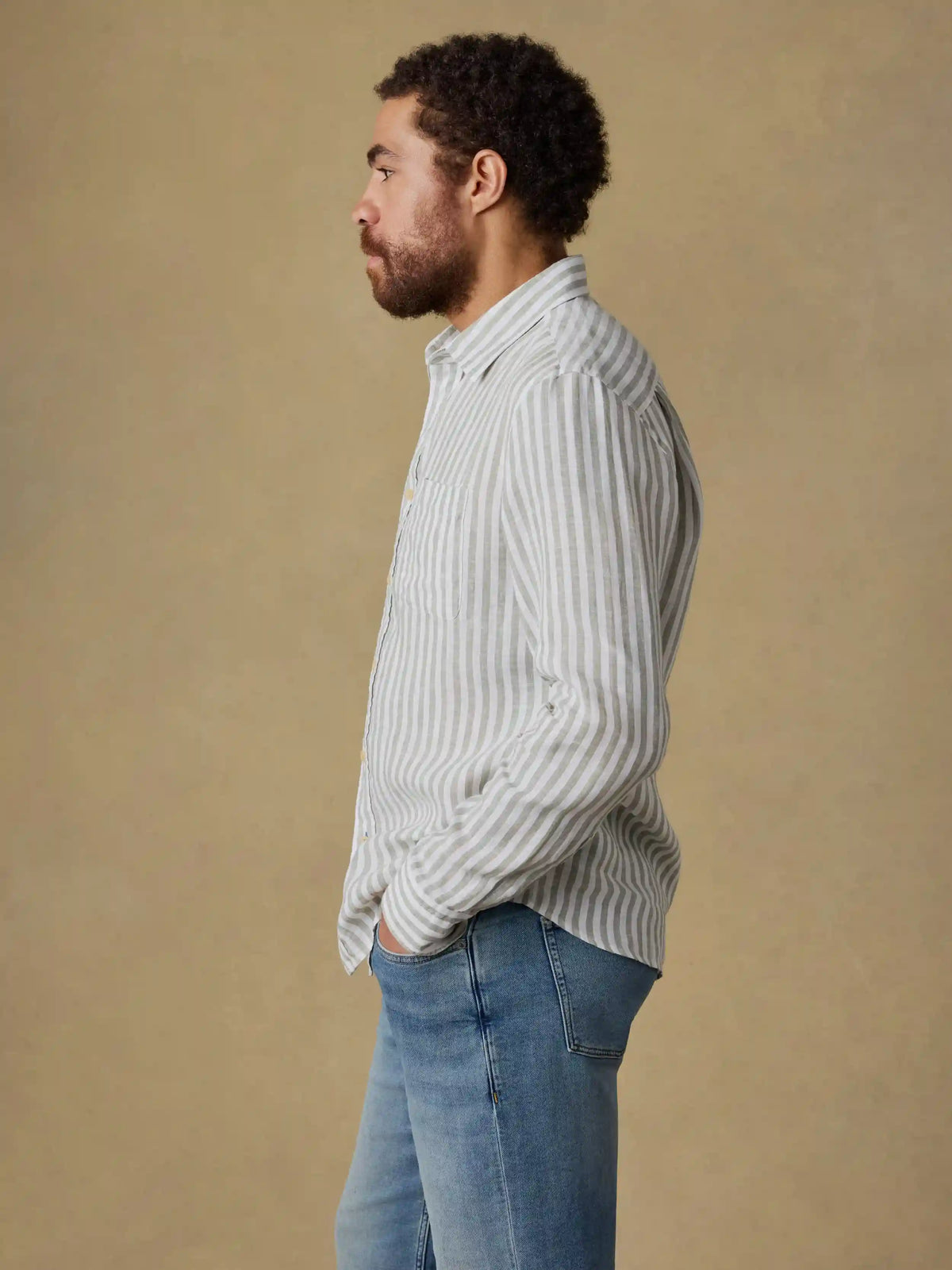 Laguna Linen Shirt - Green Hill Stripe