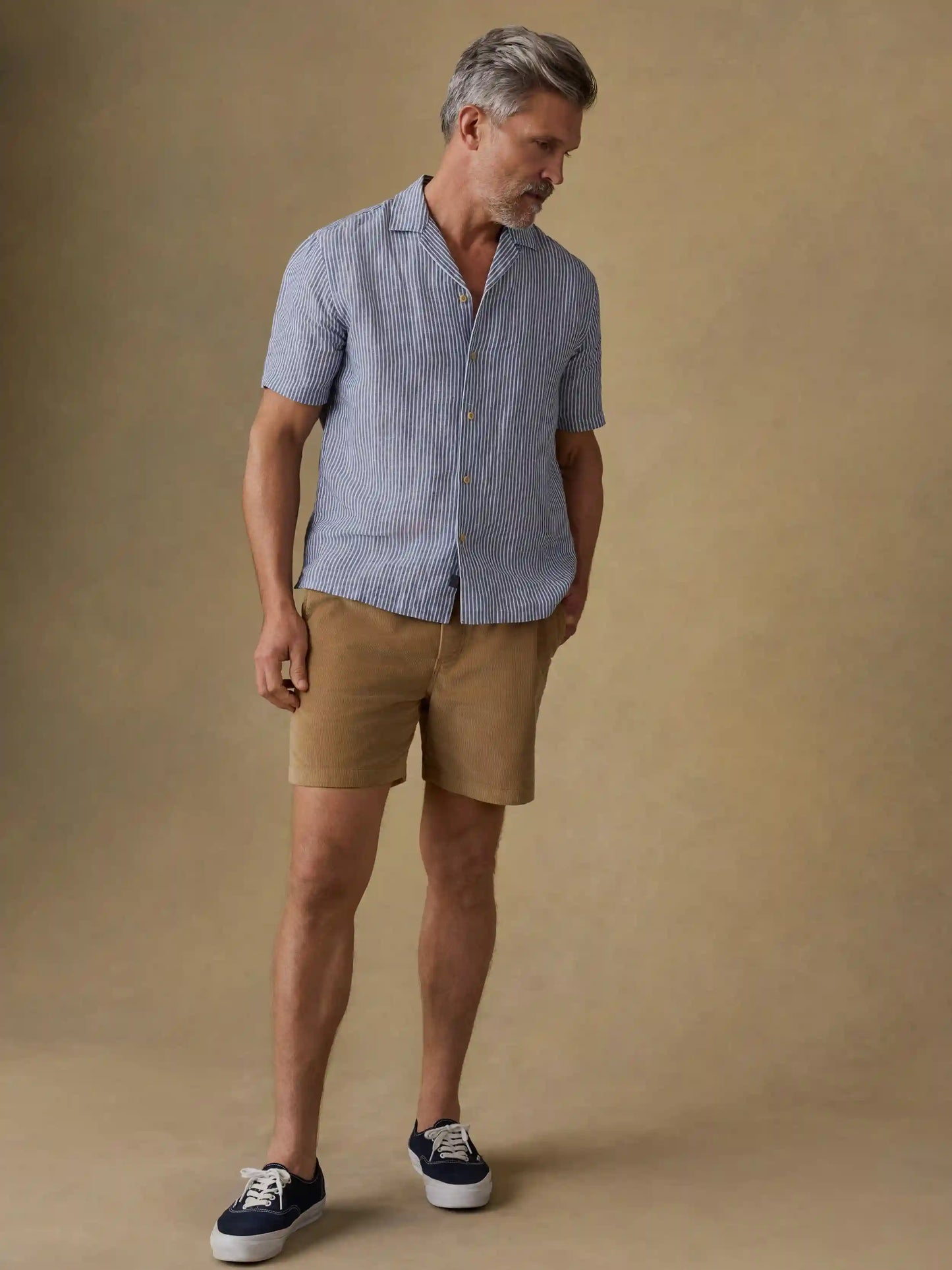 Short-Sleeve Laguna Linen Camp Shirt - Cloud Waters Stripe