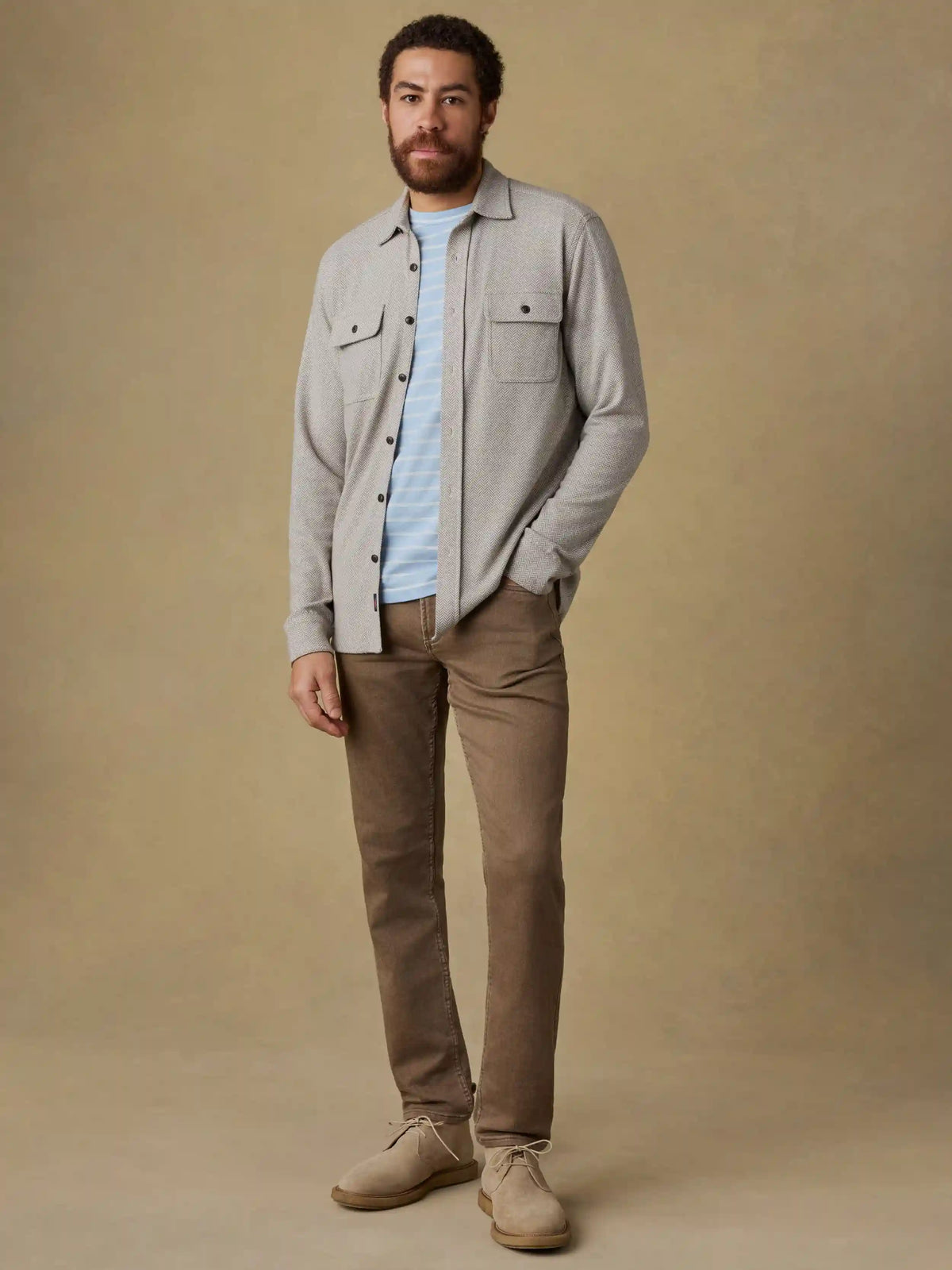 Legend™ Sweater Shirt - Khaki Cream Herringbone