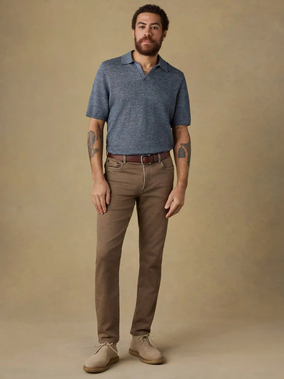Short-Sleeve Linen Sweater Polo - Caribbean Navy Melange