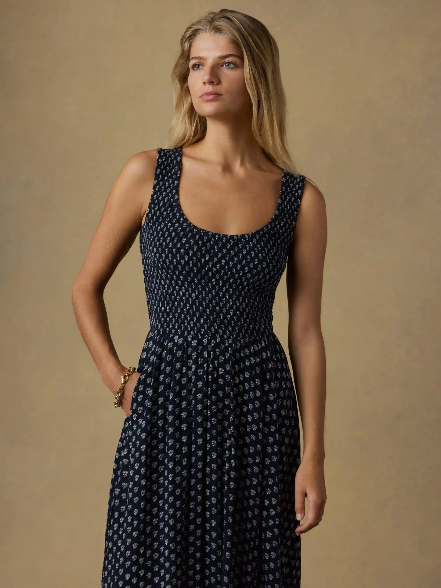 Sophia Smocked Dress - Navy Lotus Floral