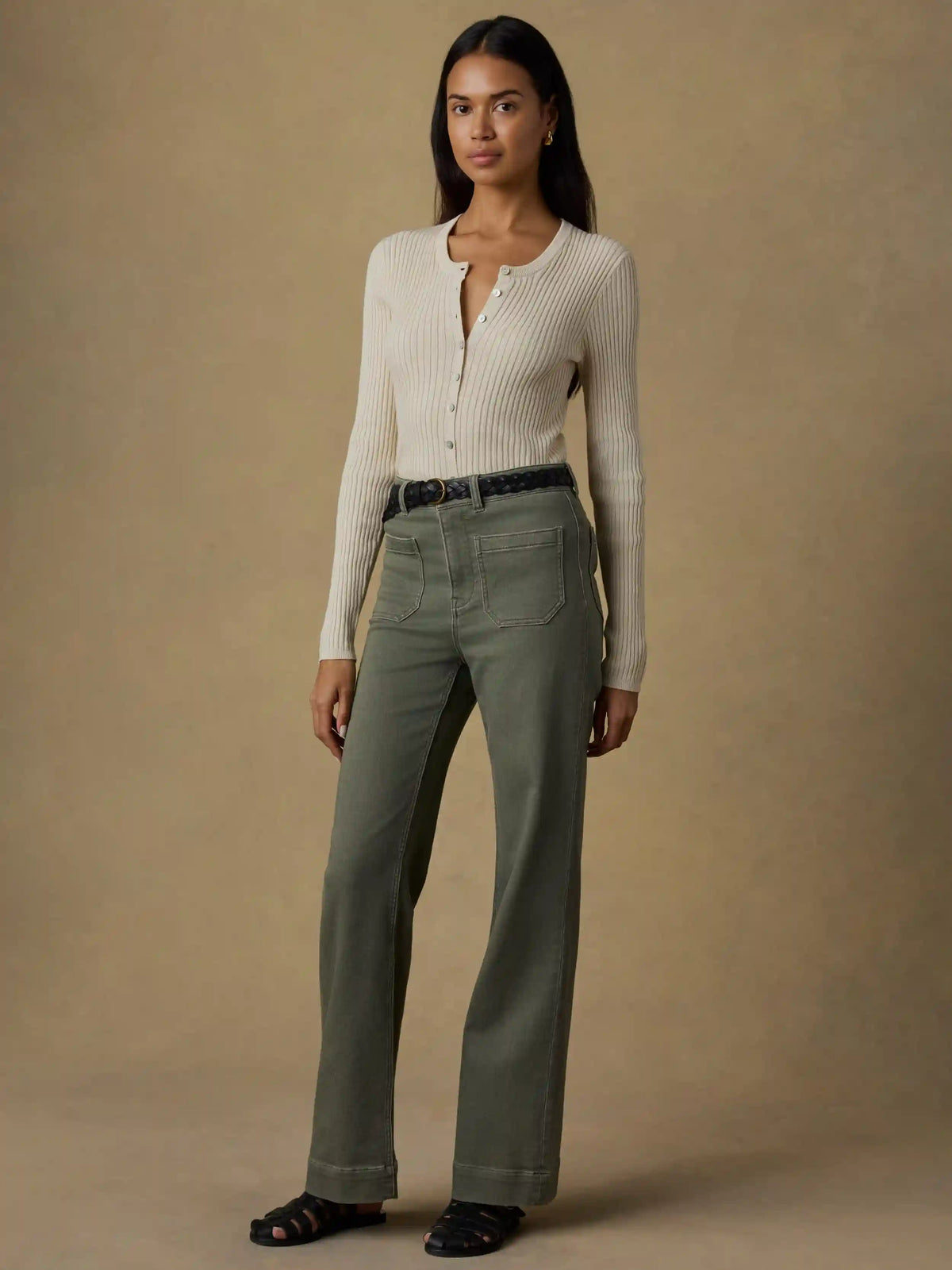 Miramar Linen Crewneck Cardigan - Summer Sand