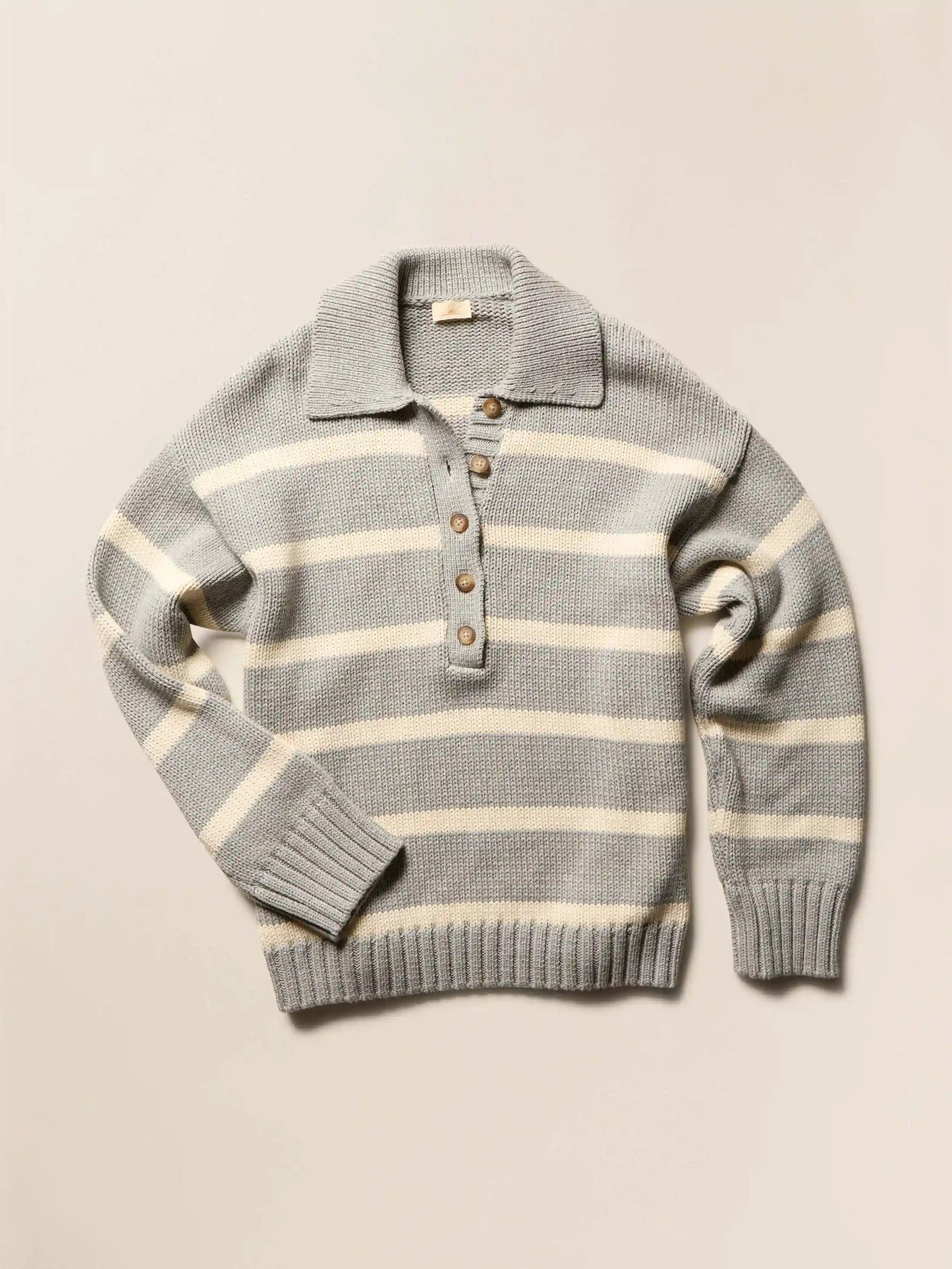 Sunwashed Cotton Polo Sweater - Grey Heather Stripe