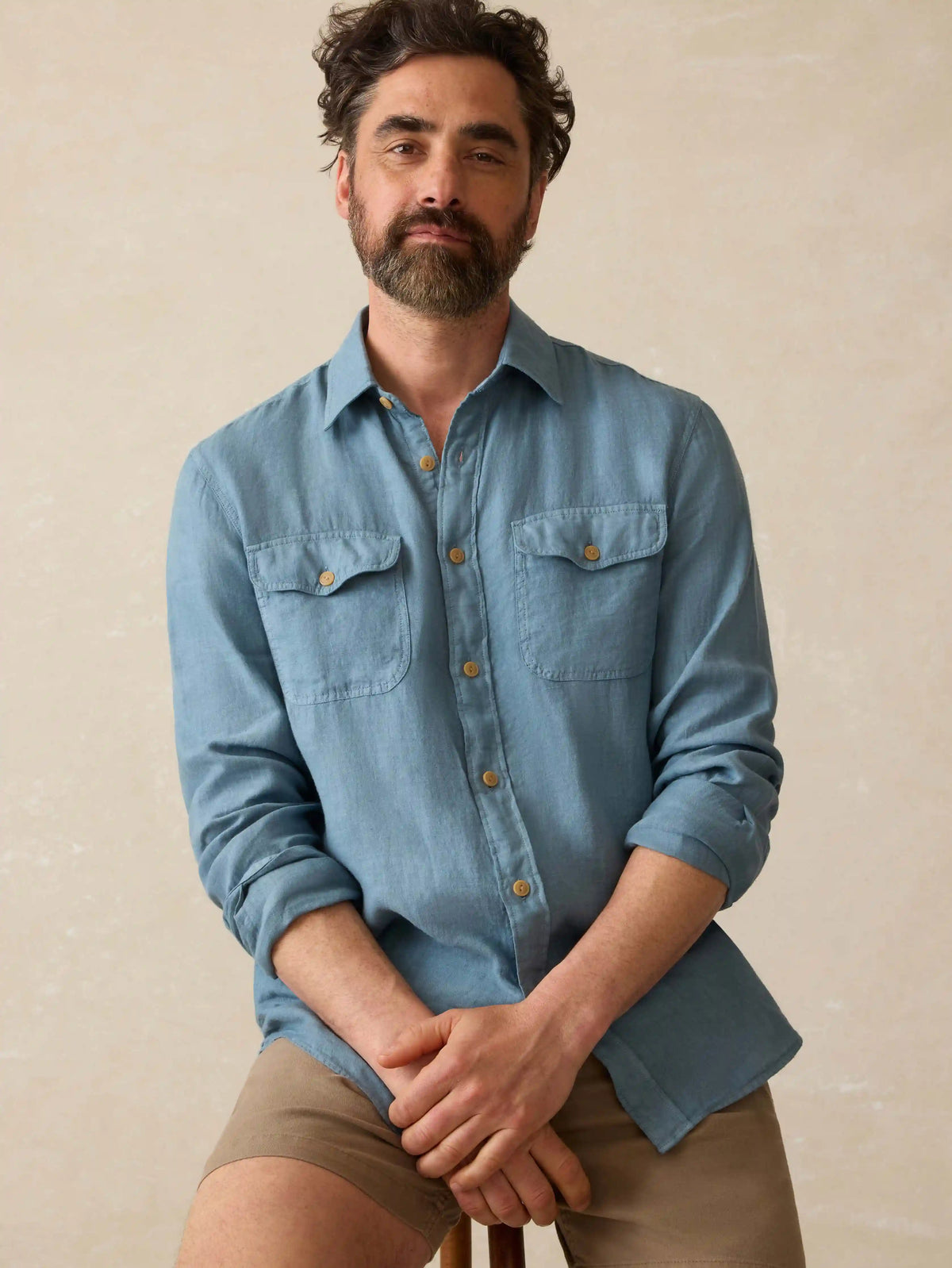 Irish Linen Safari Shirt - Deep Marine