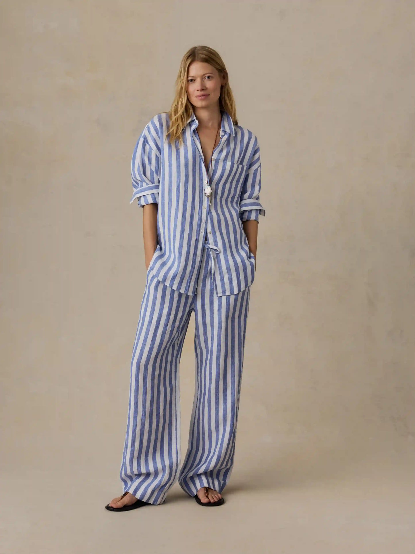 Laidback Linen Pant - Coastal Calm Stripe