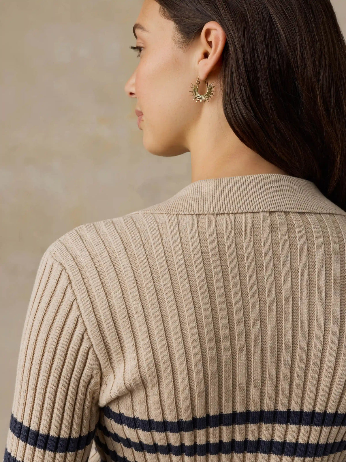 Sunwashed Cotton Ribbed Cardigan - Salted Navy Stripe