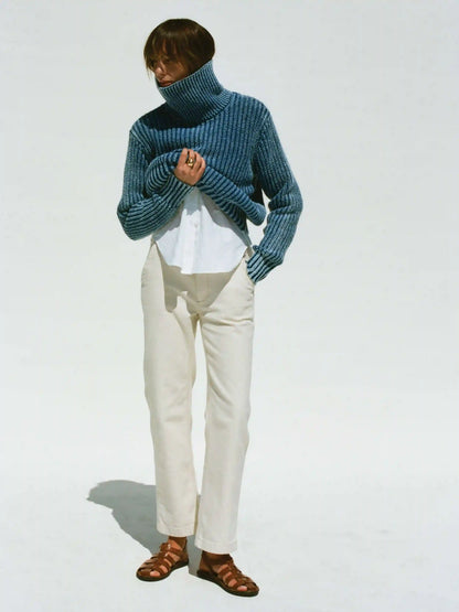 Sunwashed Cotton Oversized Turtleneck Sweater - Windcliff Indigo Wash