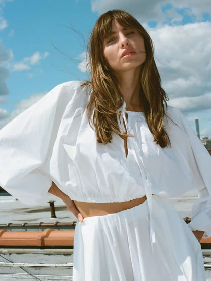 Coastal Poplin Nera Top - White