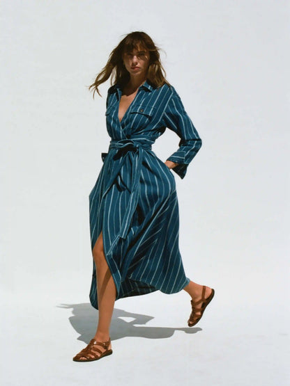 Island Tide Julia Wrap Dress - Indigo Drift Stripe
