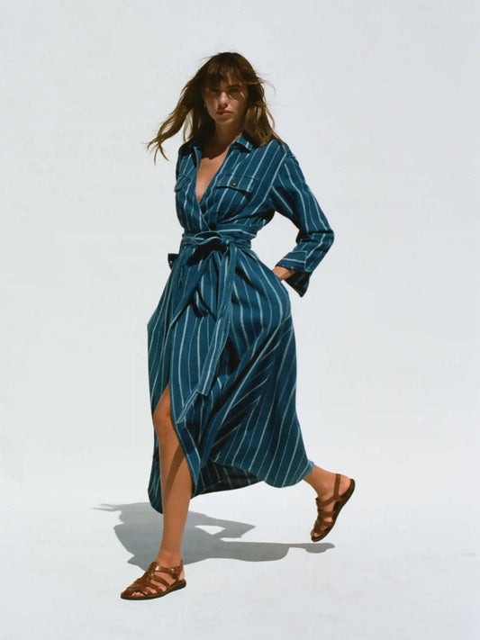 Island Tide Julia Wrap Dress - Indigo Drift Stripe