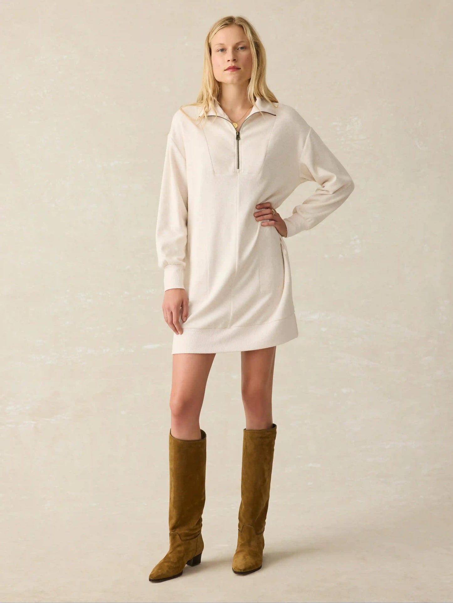 Legend Quarter Zip Dress - Off White