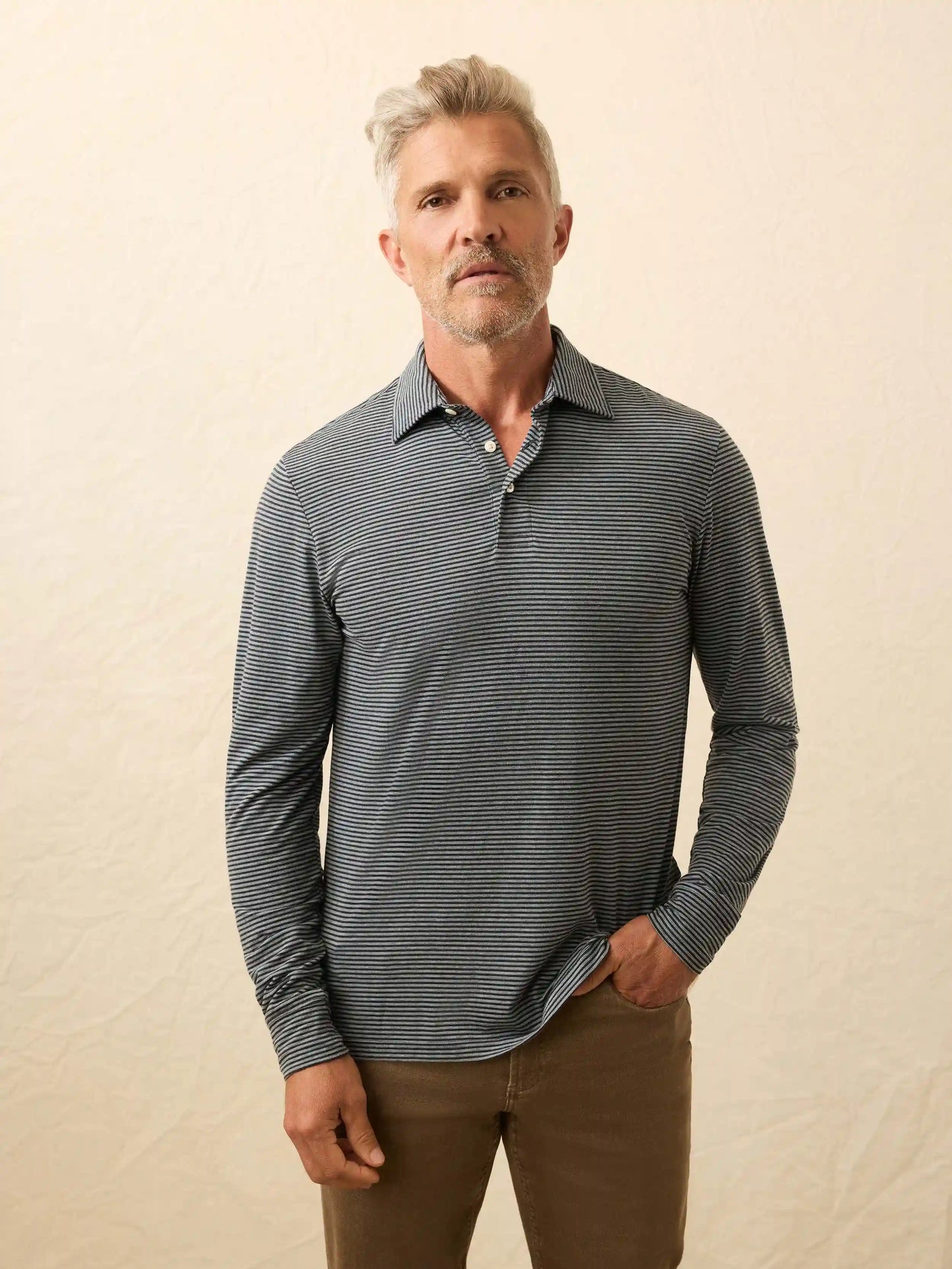 Long-Sleeve Movement™ Polo - Moonlight Point Stripe