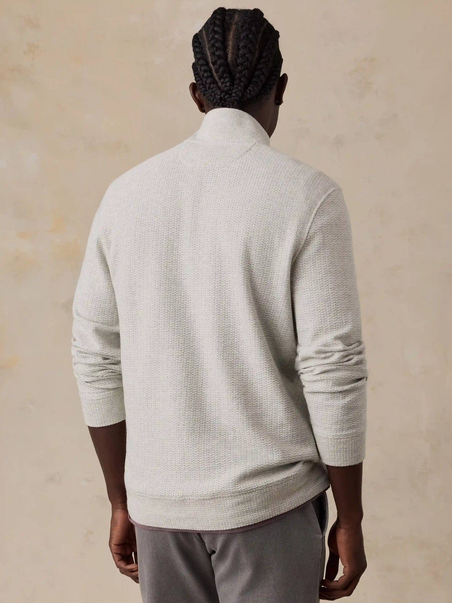 Textured Knit Quarter Zip - Snow Grey Heather