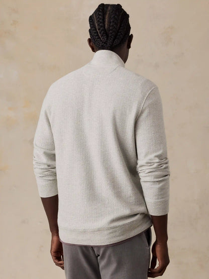 Textured Knit Quarter Zip - Snow Grey Heather