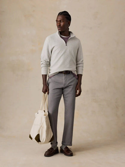 Textured Knit Quarter Zip - Snow Grey Heather