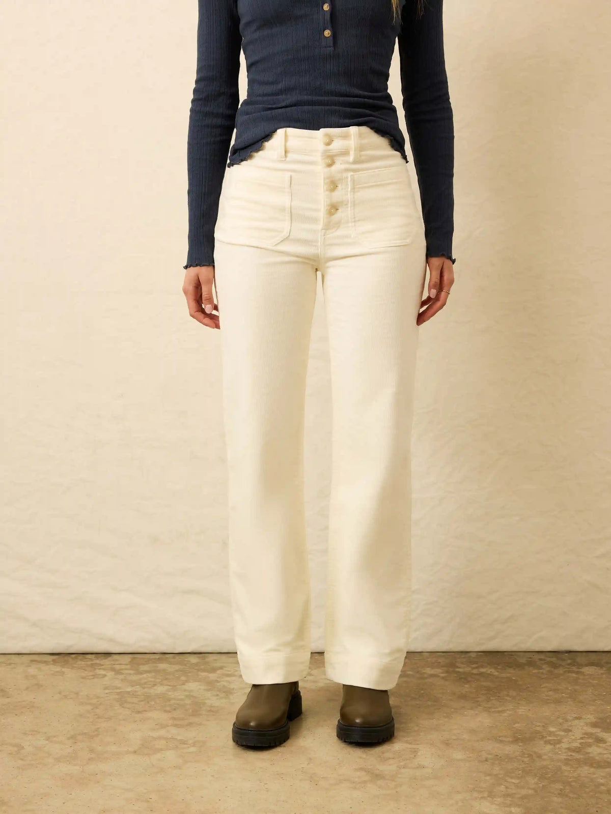 Stretch Terry Cord Patch Pocket Pant - Egret