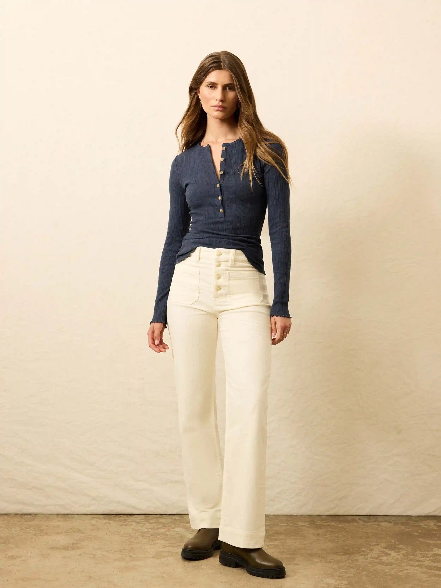 Stretch Terry Cord Patch Pocket Pant - Egret