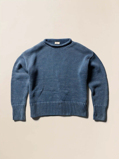 Sunwashed Cotton Roll Neck Sweater - Blue