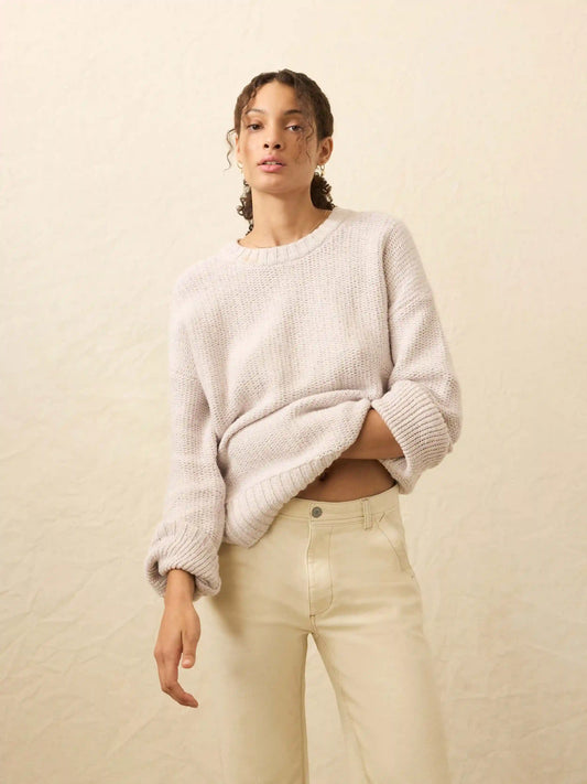 Heirloom Cotton  Relaxed Crew - Seafog Stripe