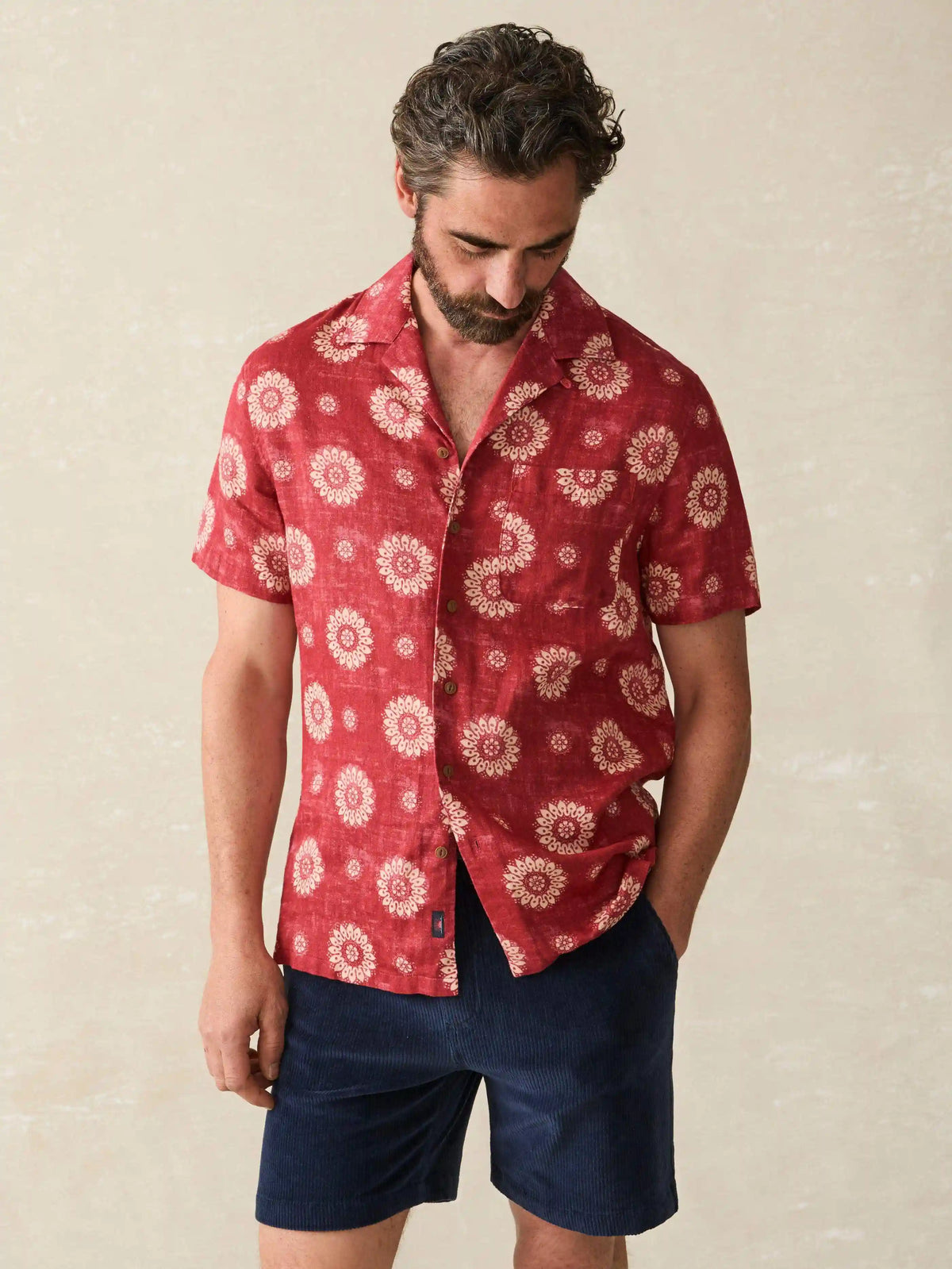 Short-Sleeve Hemp Blend Camp Shirt - Sun Blossom