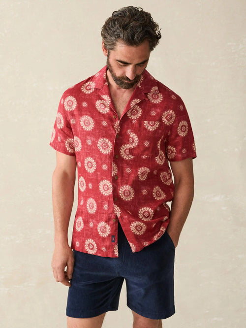 Short-Sleeve Hemp Blend Camp Shirt - Sun Blossom