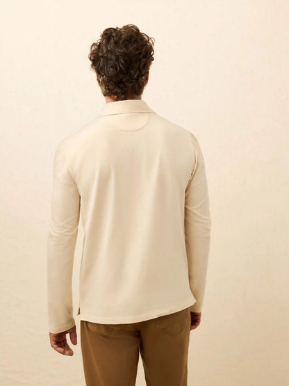 Long-Sleeve Twill Knit Polo - Coastal Cream