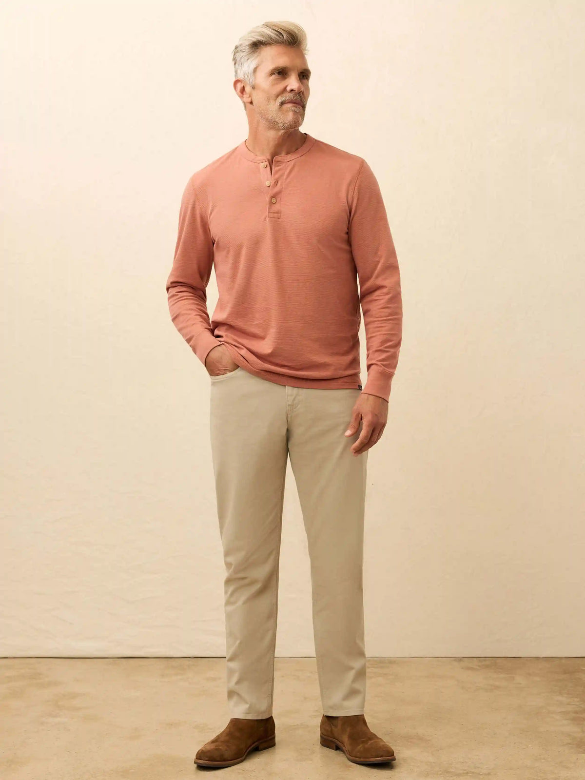 Long-Sleeve Waffle Henley - Dusty Sienna