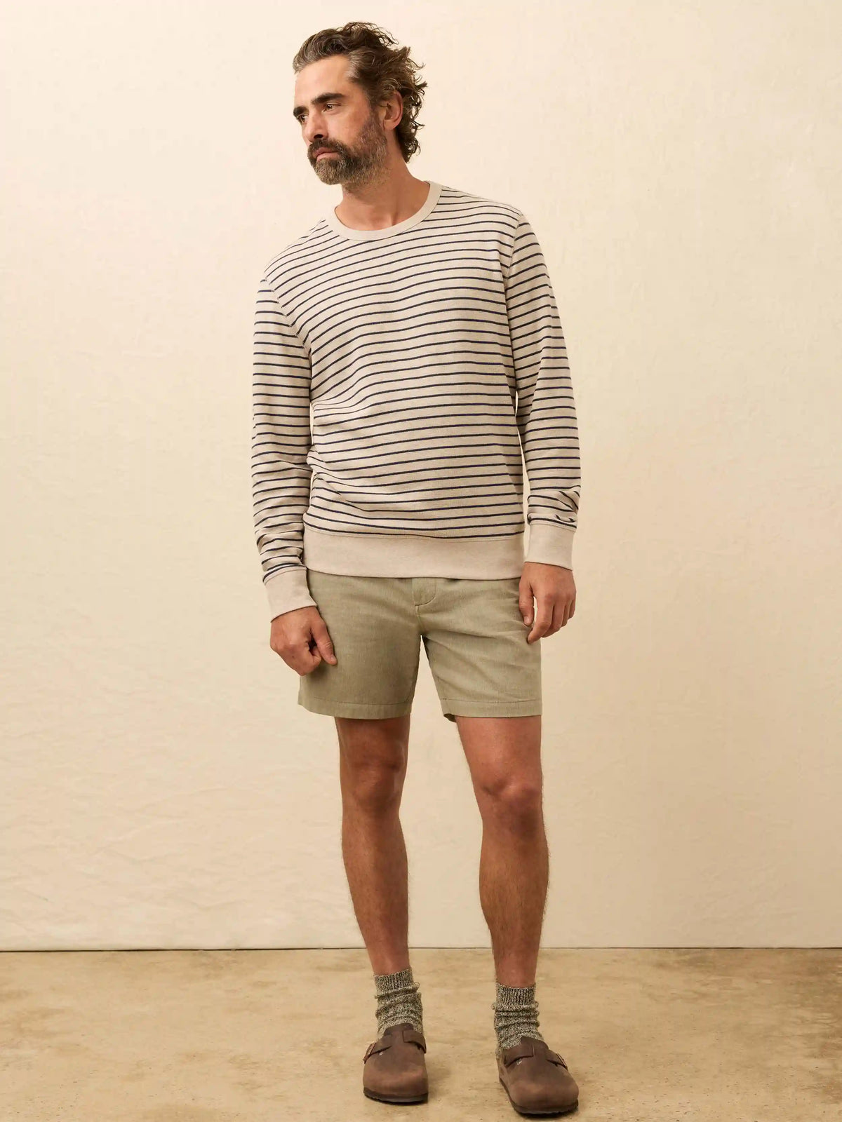 Double Knit Crewneck - Oat Navy Stripe