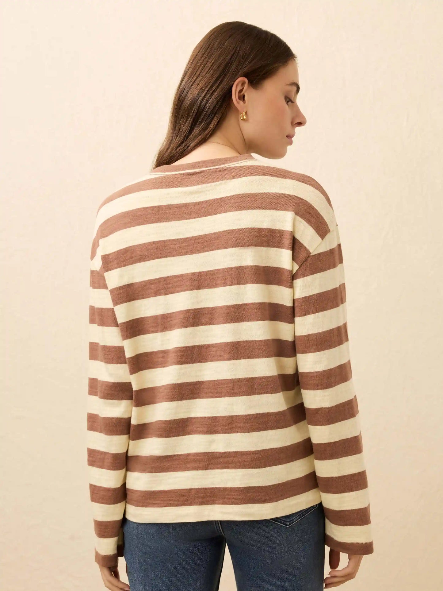 Sunwashed Organic Long-Sleeve Retro Tee - Nutmeg Stripe