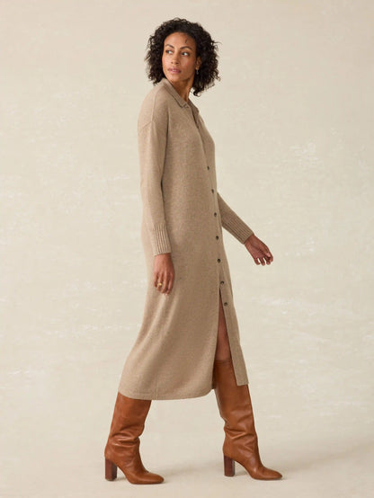 Coastal Cashmere Maxi Shirtdress - Driftwood