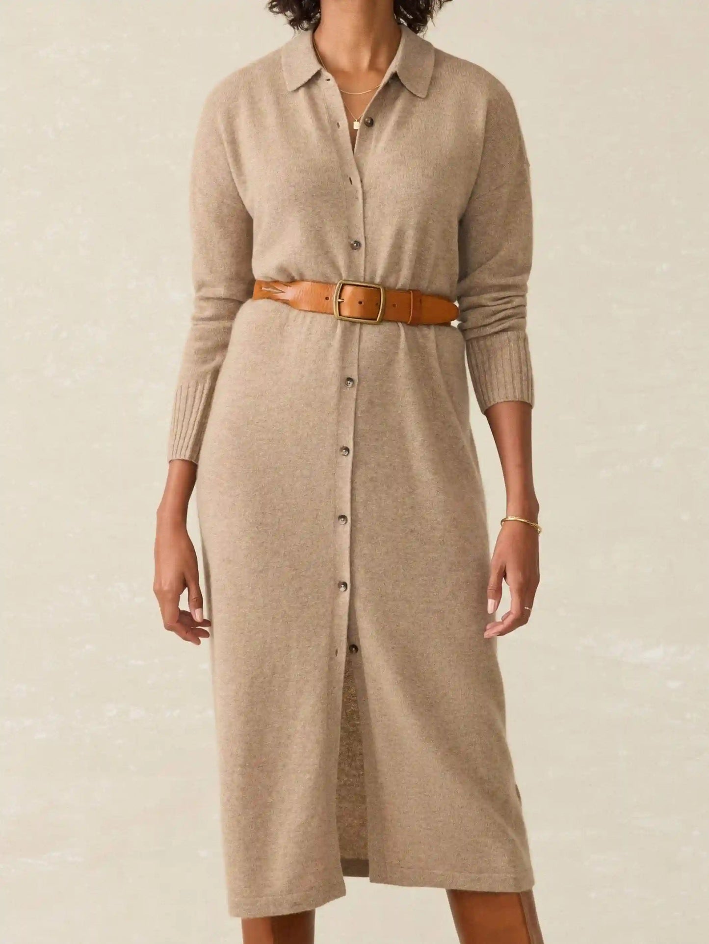 Coastal Cashmere Maxi Shirtdress - Driftwood