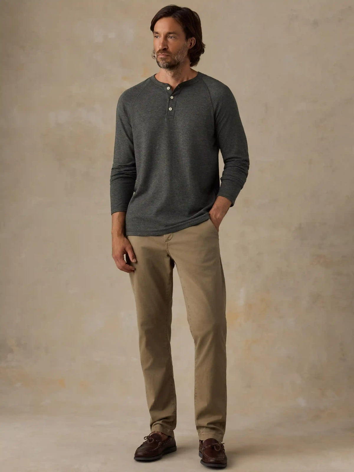 Long-Sleeve Cloud Henley - Deep Olive Feeder