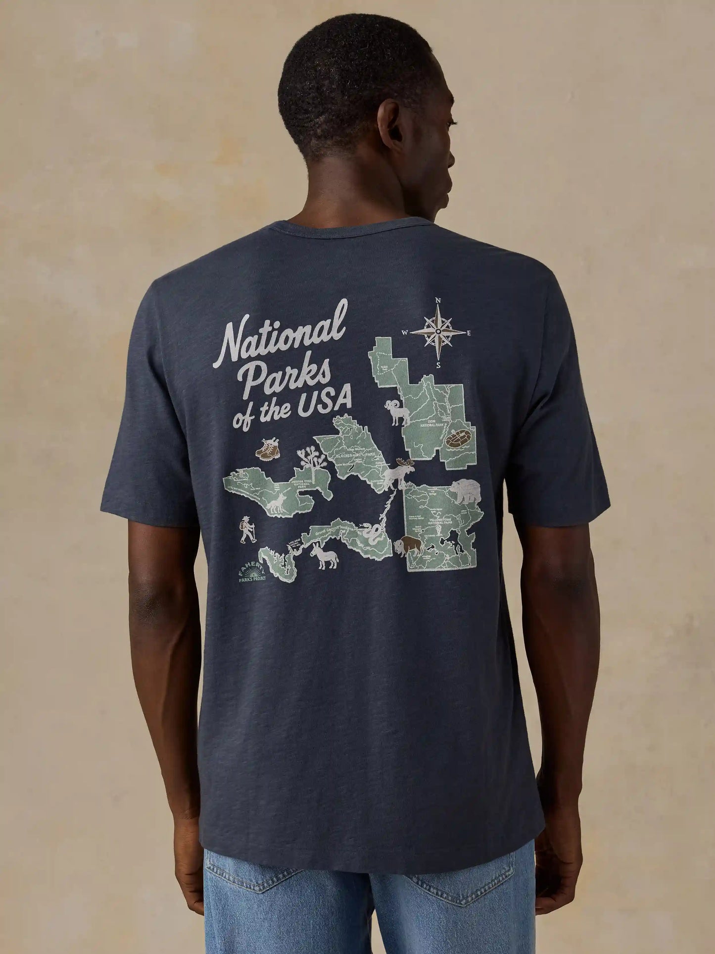 Faherty x Parks Project National Parks Short-Sleeve Sunwashed Regenerative Tee - Dune Navy