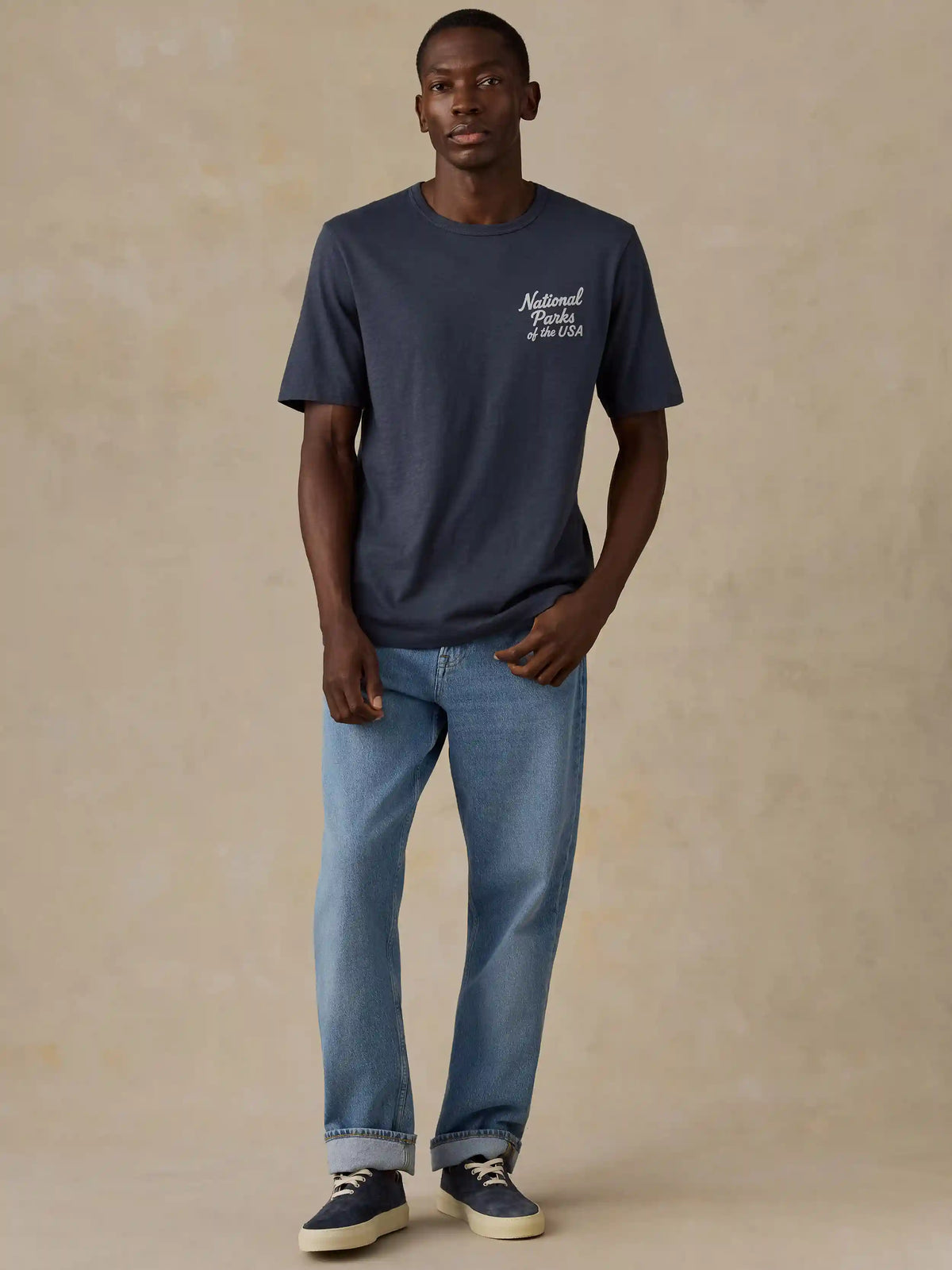 Faherty x Parks Project National Parks Short-Sleeve Sunwashed Regenerative Tee - Dune Navy