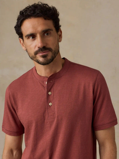Short-Sleeve Sunwashed Regenerative Henley - Sunset Red