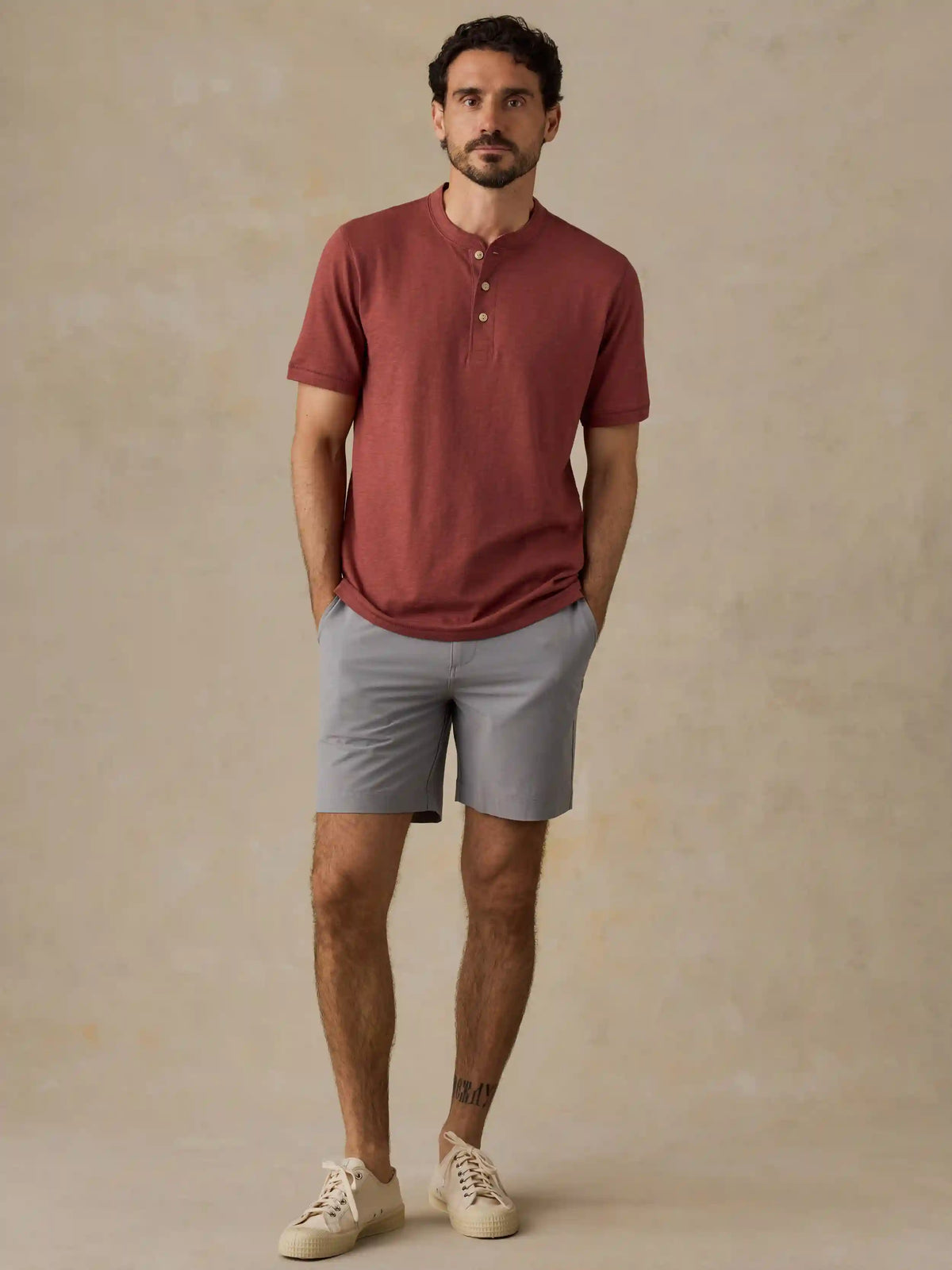 Short-Sleeve Sunwashed Regenerative Henley - Sunset Red