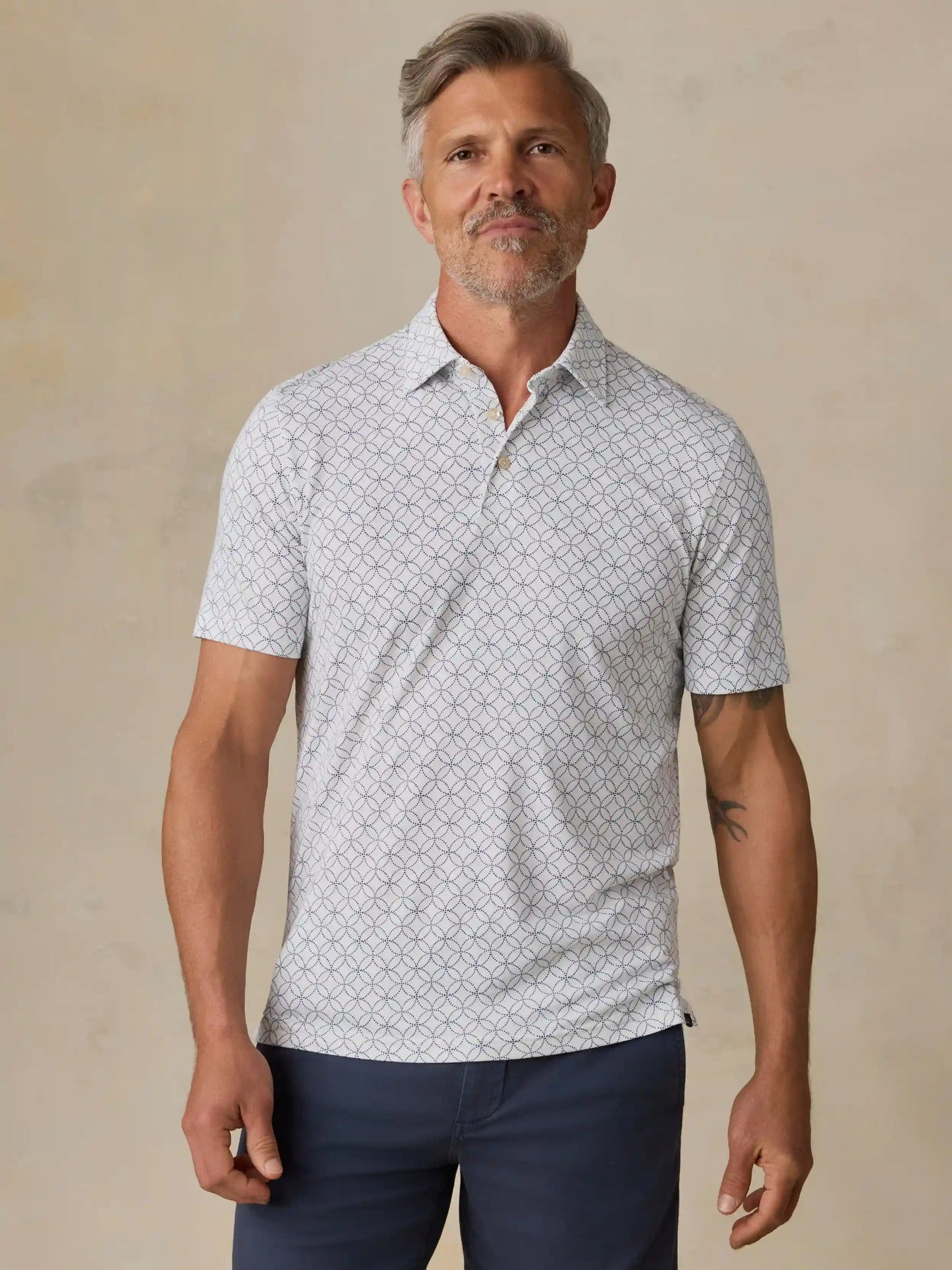 Short-Sleeve Movement™ Pique Polo - Ivory Blue Moonlight