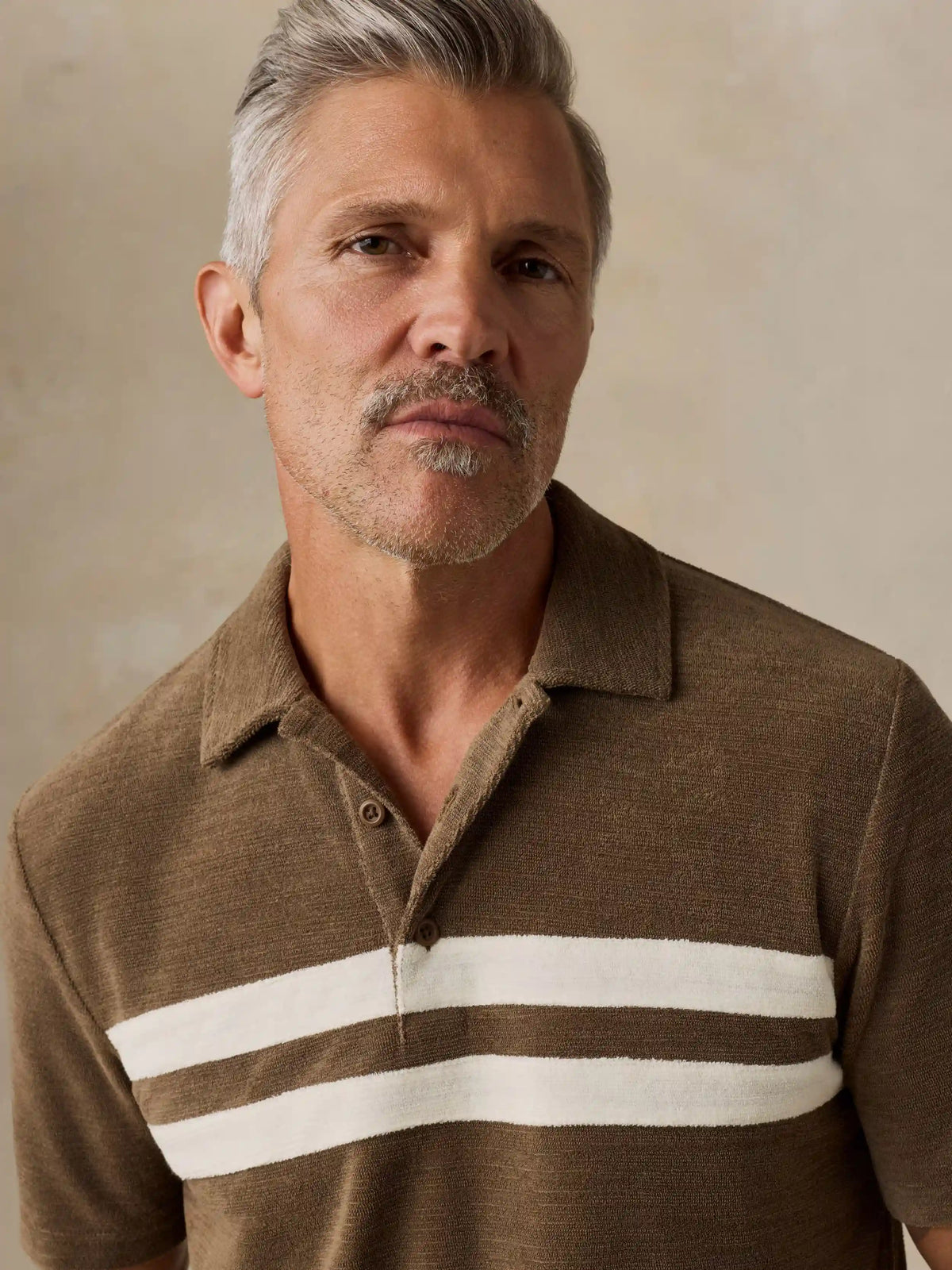 Cabana Towel Terry Surf Stripe Polo - Island Brown