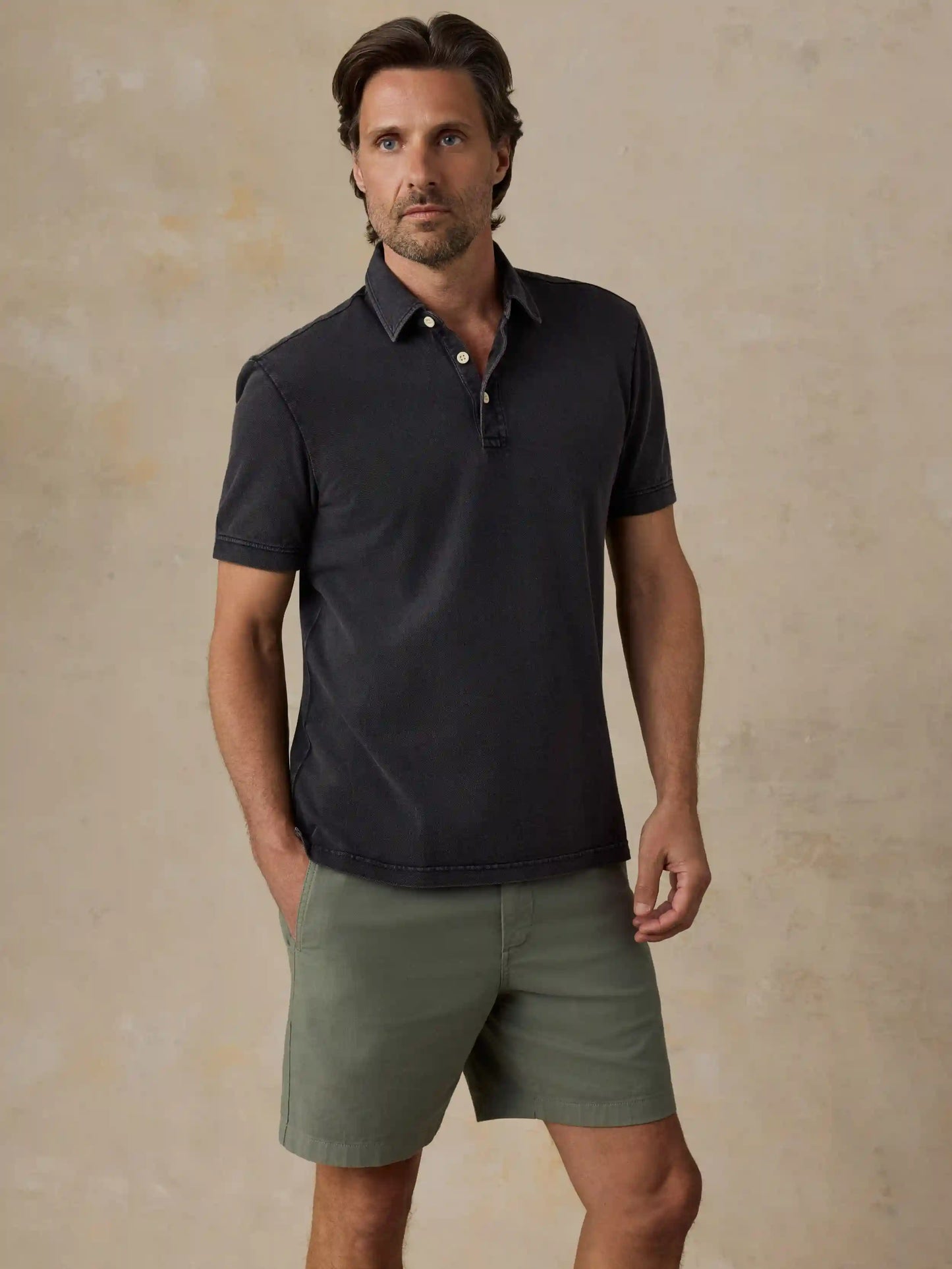 Short-Sleeve Sunwashed Pique Polo - Ridge Black