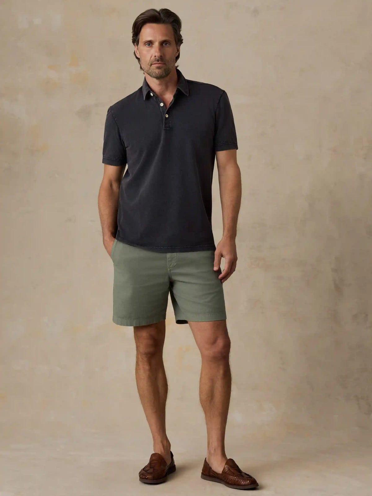 Short-Sleeve Sunwashed Pique Polo - Ridge Black