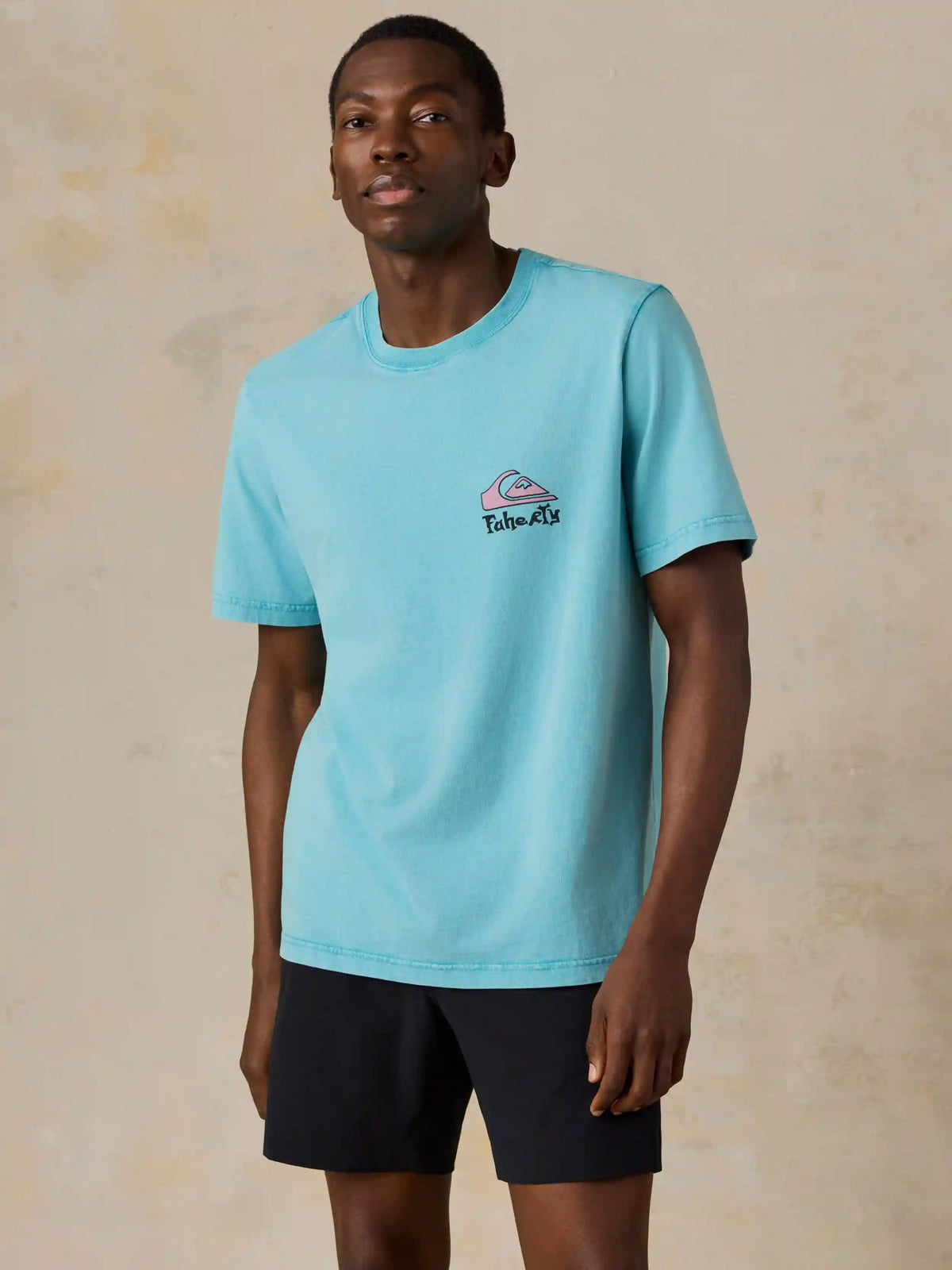 Faherty x Quiksilver Heavy Wash Tee - Teal Tropics
