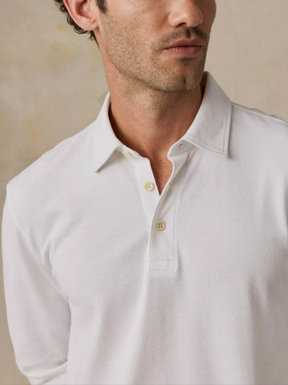 Long-Sleeve Sunwashed Pique Polo - Pure White