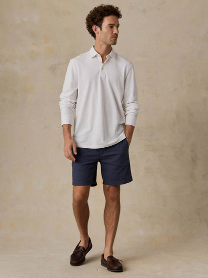 Long-Sleeve Sunwashed Pique Polo - Pure White
