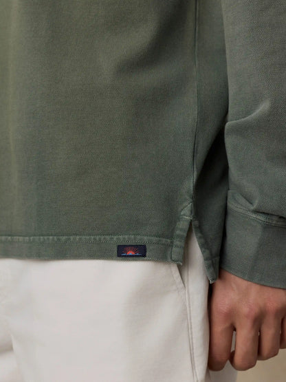 Long-Sleeve Sunwashed Pique Polo - Ridge Olive