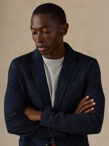 Inlet Knit Tweed Blazer - Navy Twilight Herringbone